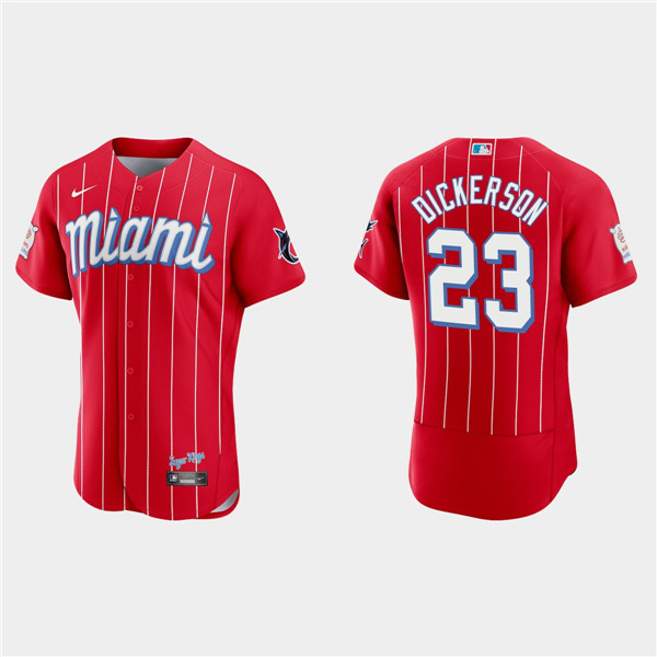 Men's Miami Marlins #23 Corey Dickerson 2021 Red City Connect Flex Base Stitched Jersey Men's Miami Marlins #23 Corey Dickerson 2021 Red City Connect Flex Base Stitched Jersey